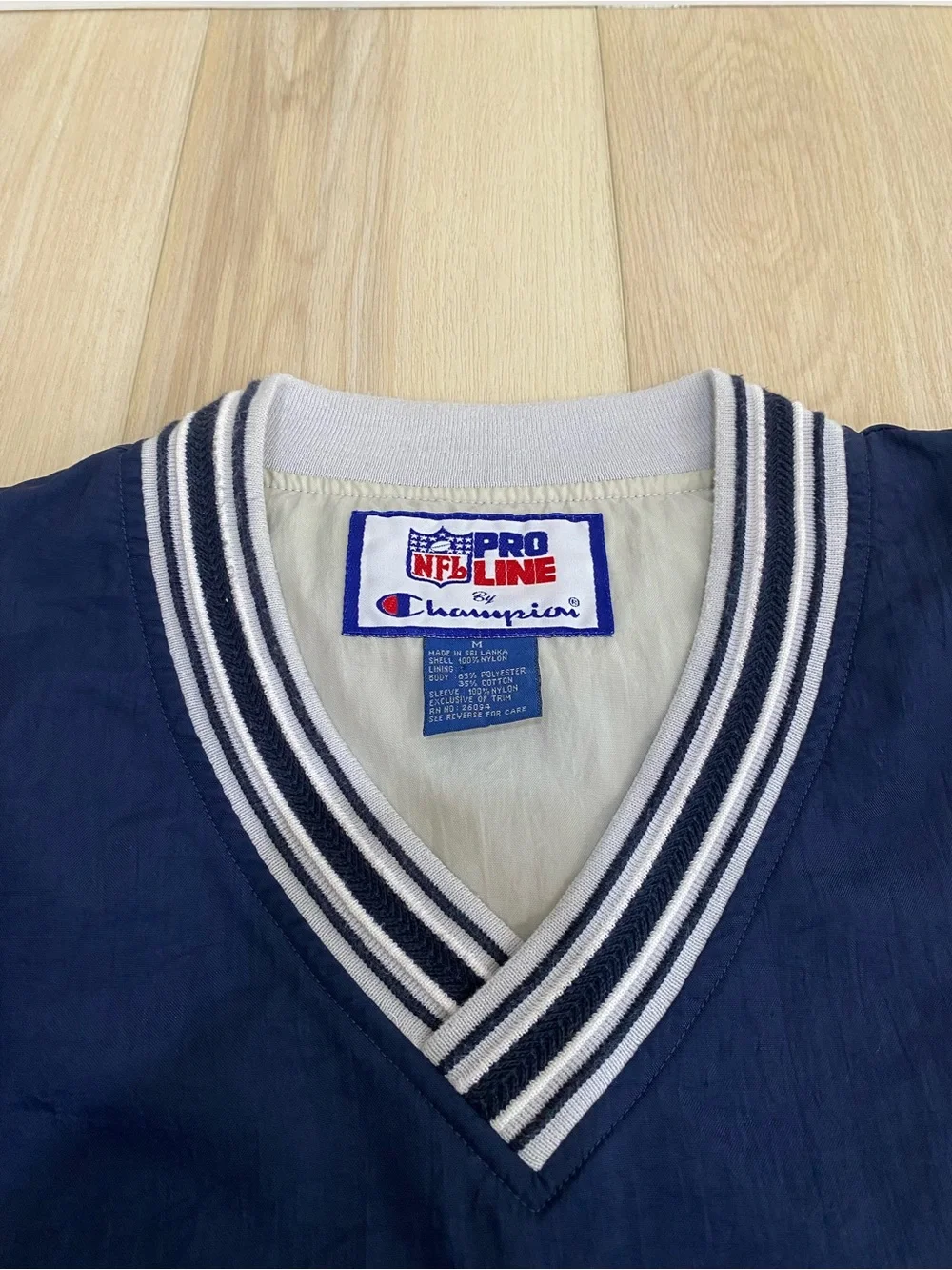 Dallas Cowboys Pro Line Champion NFL Pullover Windbreaker Mens M Blue V Neck